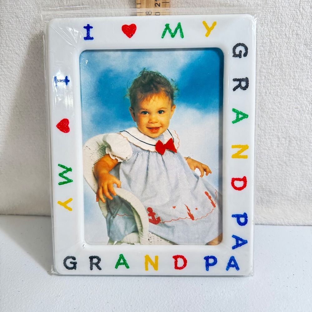 Vintage 1995 Action Industries I Love My Grandpa 5x7 Acrylic‎ Photo Frame White